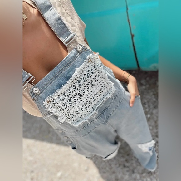POL Denim - NWT POL Boho Patchwork Crochet Jean Denim Overalls